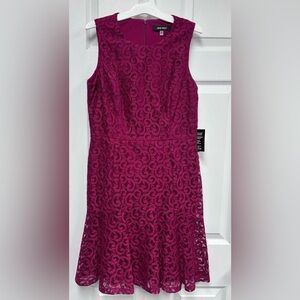 Nine West A-Line Lace Overlay Lined Dress, Sleeveless, Cocktail or Holiday Event